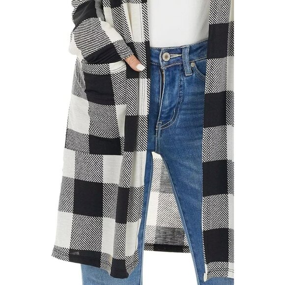 Women's Buffalo Plaid Knit Long Cardigan V Neck Pockets Plus Size - Picture 6 of 6